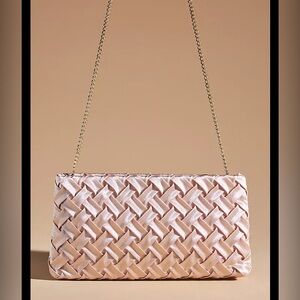 Anthropologie Woven satin Clutch in Light Pink with Gold Chain
